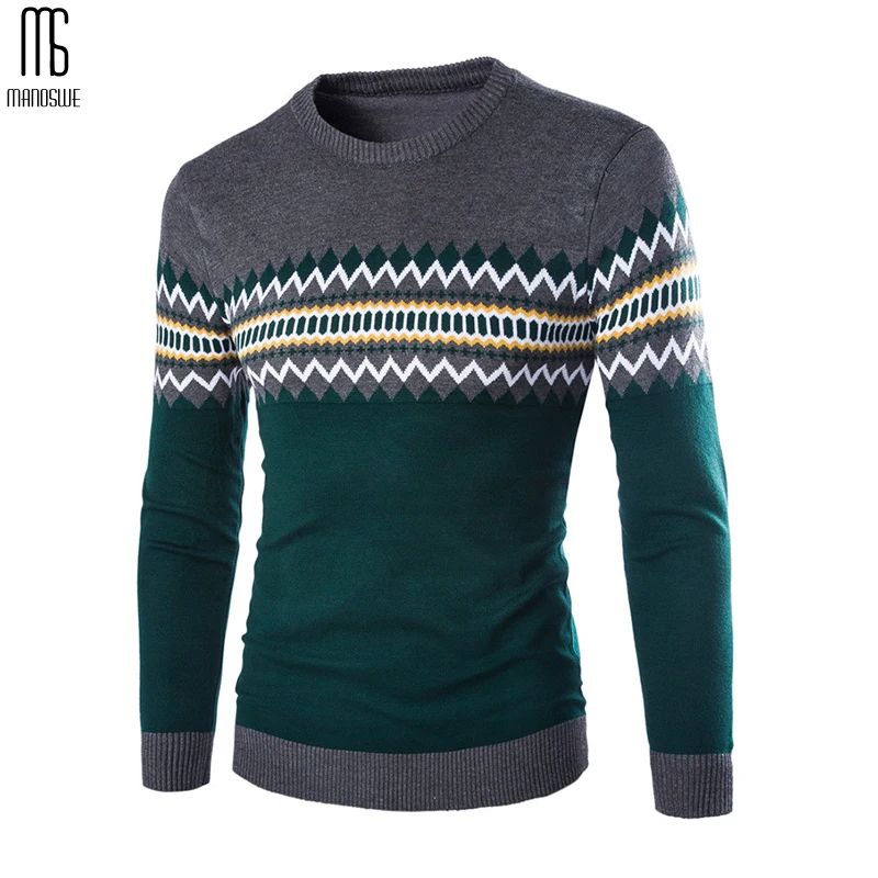 Мужской трикотажный свитер Manoswe повседневный теплый пуловер в стиле пэчворк с