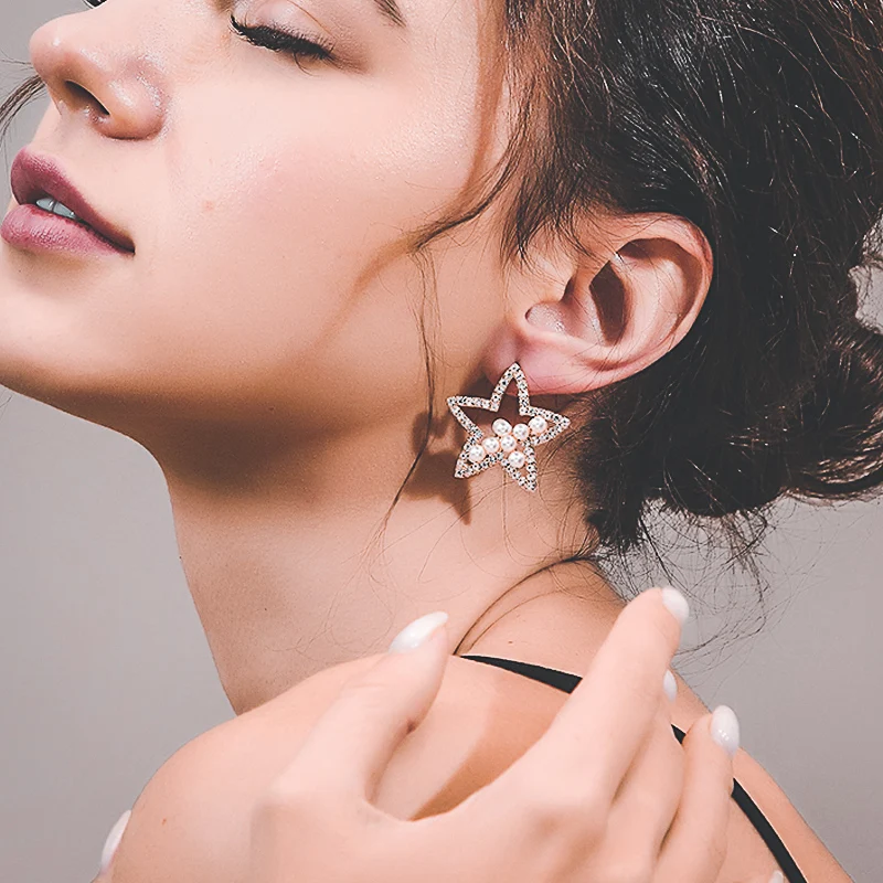

Statement Wedding Fine Jewelry Pearl Earrings For Women Star Charm Women Genuine Drop Dangle Pendants Earings 2020 Trend