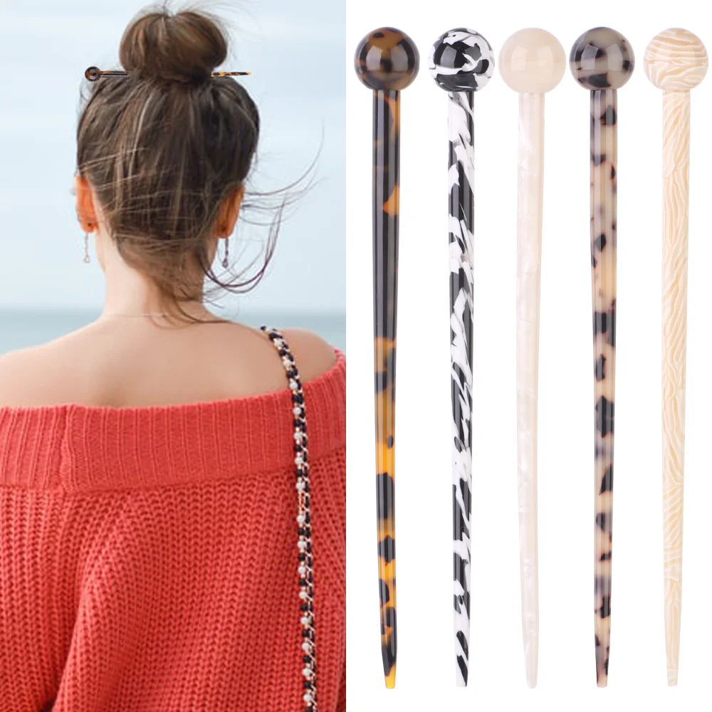 

Acetate Hair Sticks Round ball Tortoise Shell Resin Hairpin Leopard Chopsticks Hair Pins Hair Accessories for Women and Girls