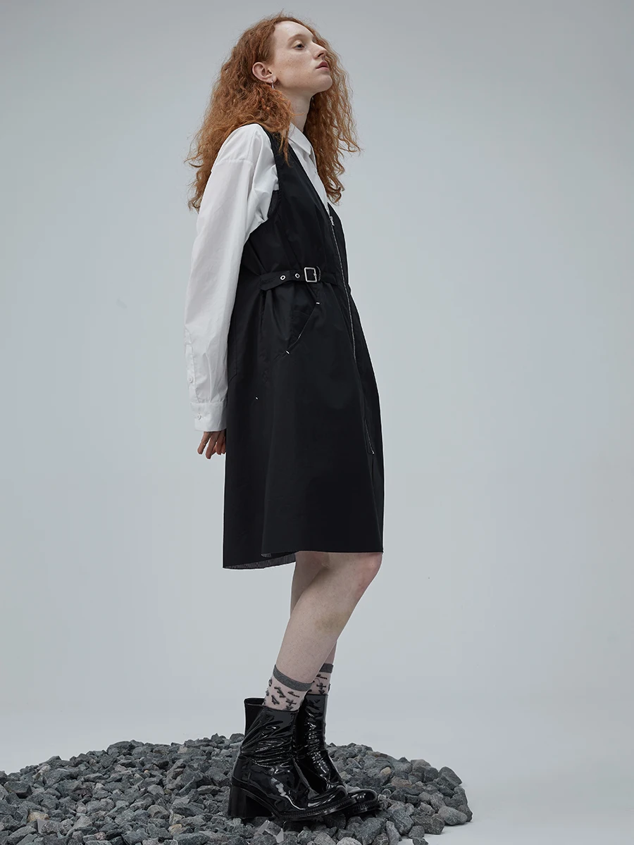 

Spring Original Design Women Vintage Elegant Long Ladies Casual Loose V-Neck All-Match Black Cotton Vest Coats