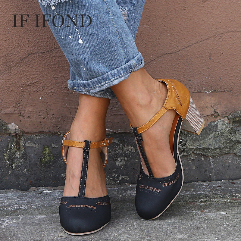 IF IFOND/женские босоножки на высоком каблуке Женские туфли лодочки платформе с круглым носком и Т образным