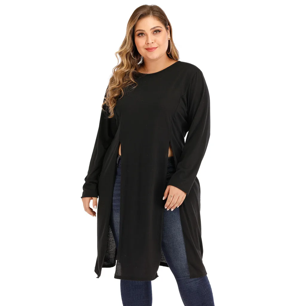 Женский зимний Повседневный пуловер с длинным рукавом большие размеры футболка