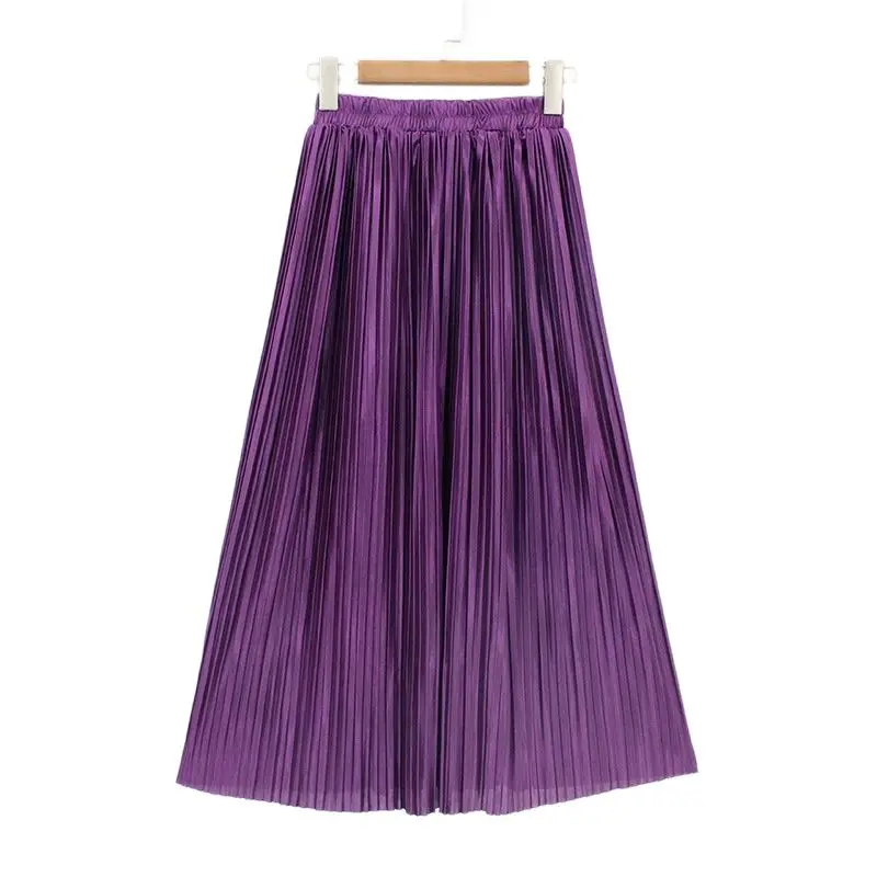 

Autumn Spring Women Chiffon Skirt Long Pleated Elastic Waist Saias Midi Faldas Vintage Midi Skirt Multi Color B12301X