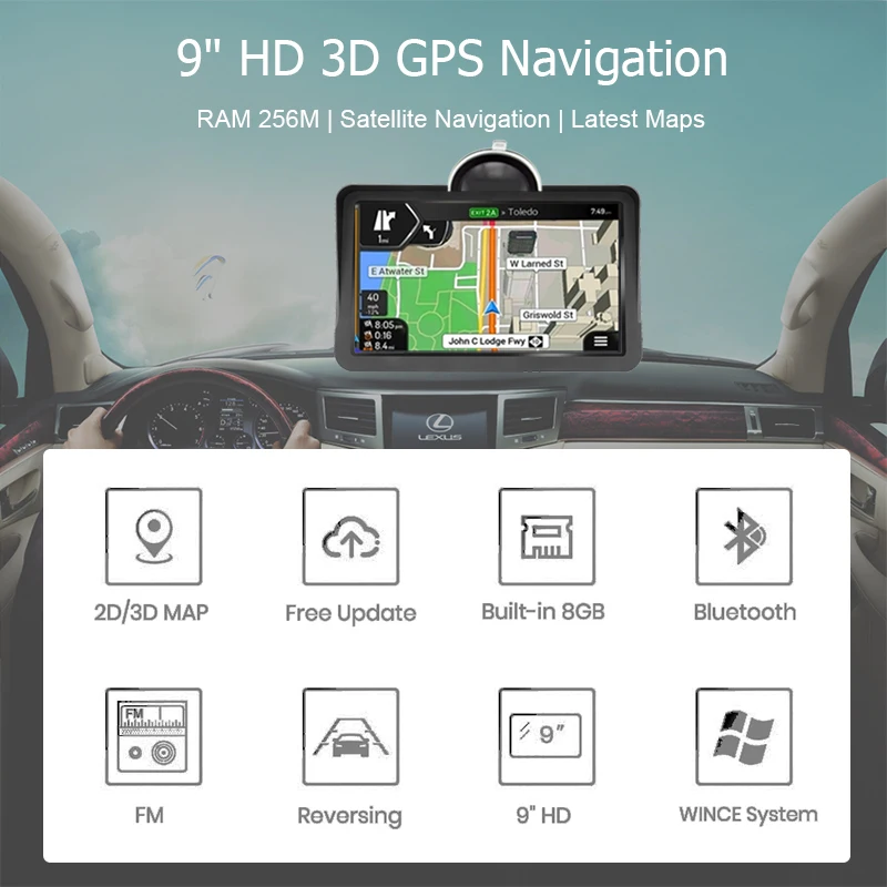 9 дюймовый автомобильный gps навигатор Anfilite с активным экраном GPS навигацией Fm