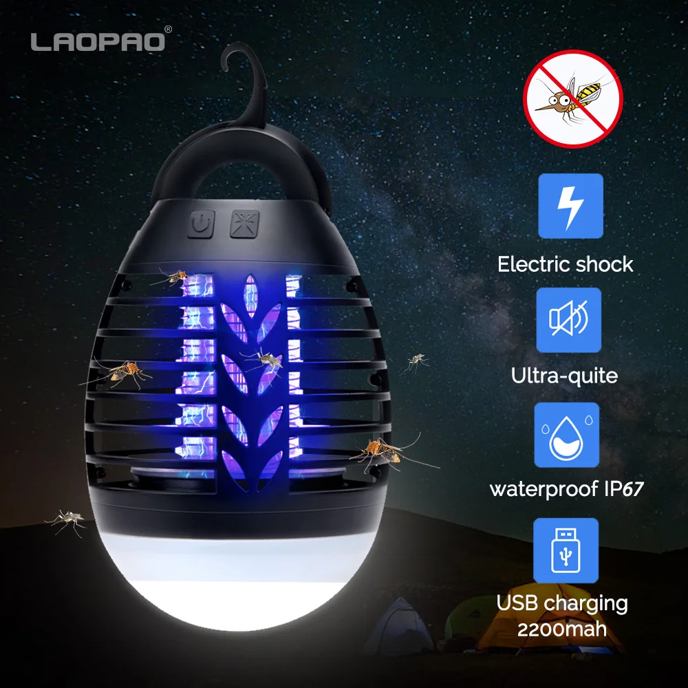 Фонарь для кемпинга, лампа от комаров, 5 Вт, USB зарядка, 2200 мА/ч, для дома, для улицы, электрический, водонепроницаемый, вставка, ловушка для убийцы, фонарь для кемпинга