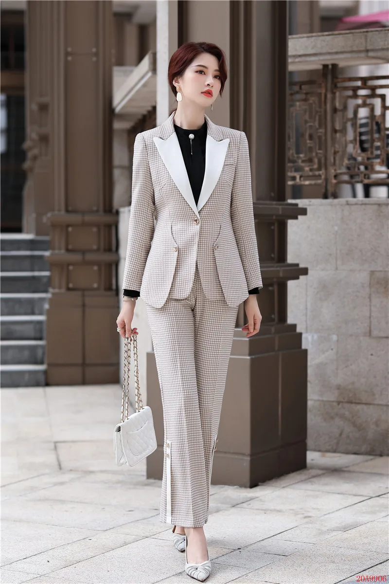 Fashion Casual Black Apricot Blazer Women Business Suits with Pant and Jacket Sets Office Ladies Work Wear Uniform Pantsuits | Женская