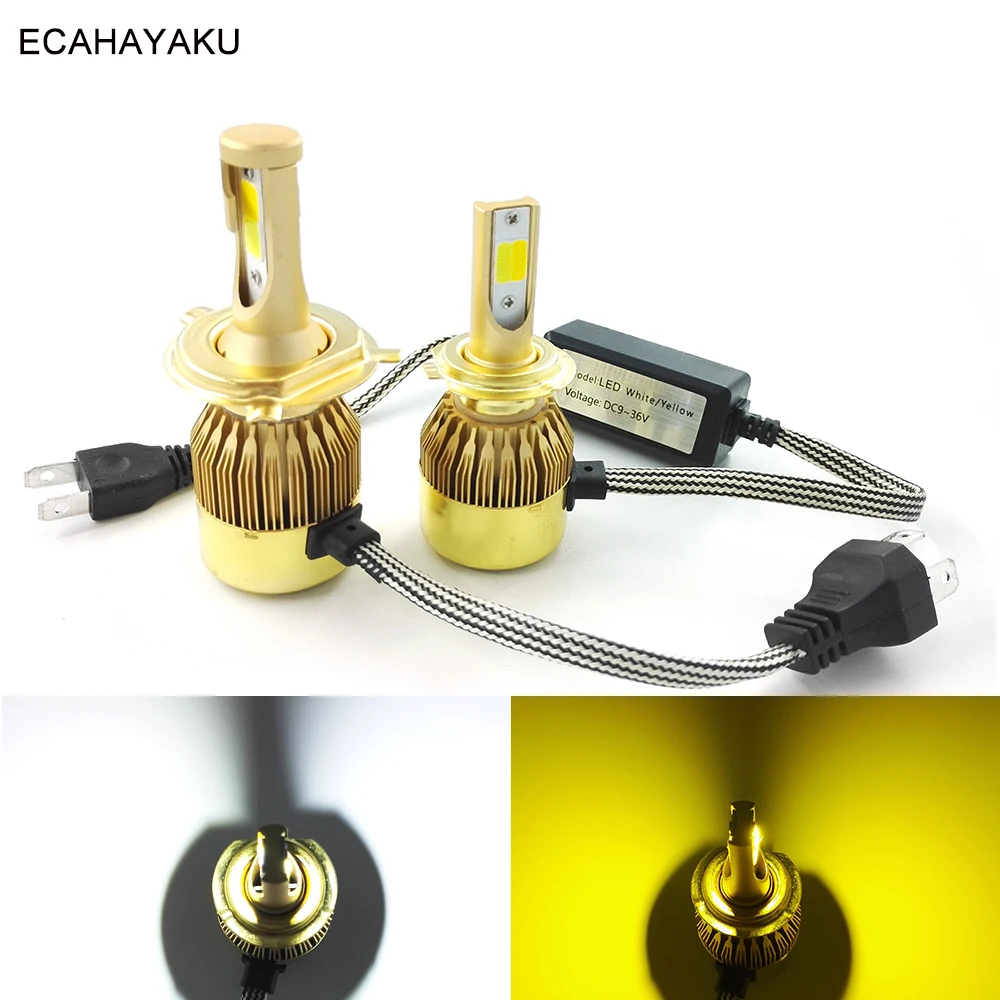 

Автомобильная светодиодная фара ECAHAYAKU 2 шт. H4 LED 72 Вт H7 H11 H1 H3 H27 881 HB3/9005 HB4/9006 9012 двухцветная светодиодный ная лампа 3000K 6000K