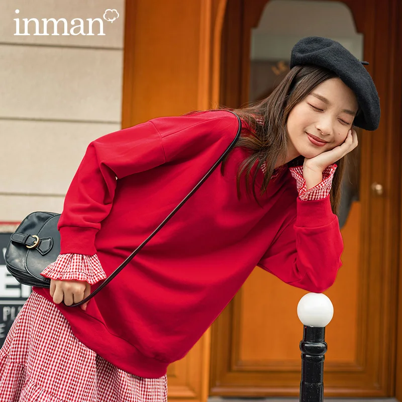 Инман весна осень BF модный стиль свободная форма лоскутное плед поддельные два