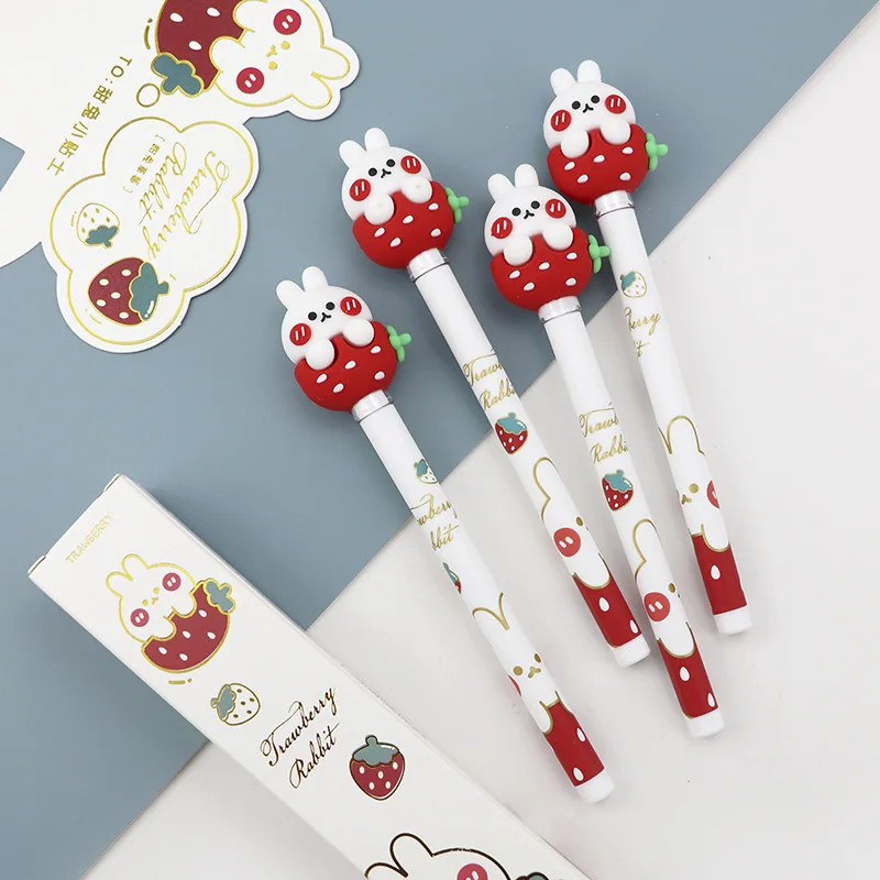 

1pc Cute Strawberry Bunny Rollerball Pens 0.5mm Needle Penpoint Straight Liquid Gel Pen School Office Supplies Kawaii Stationary