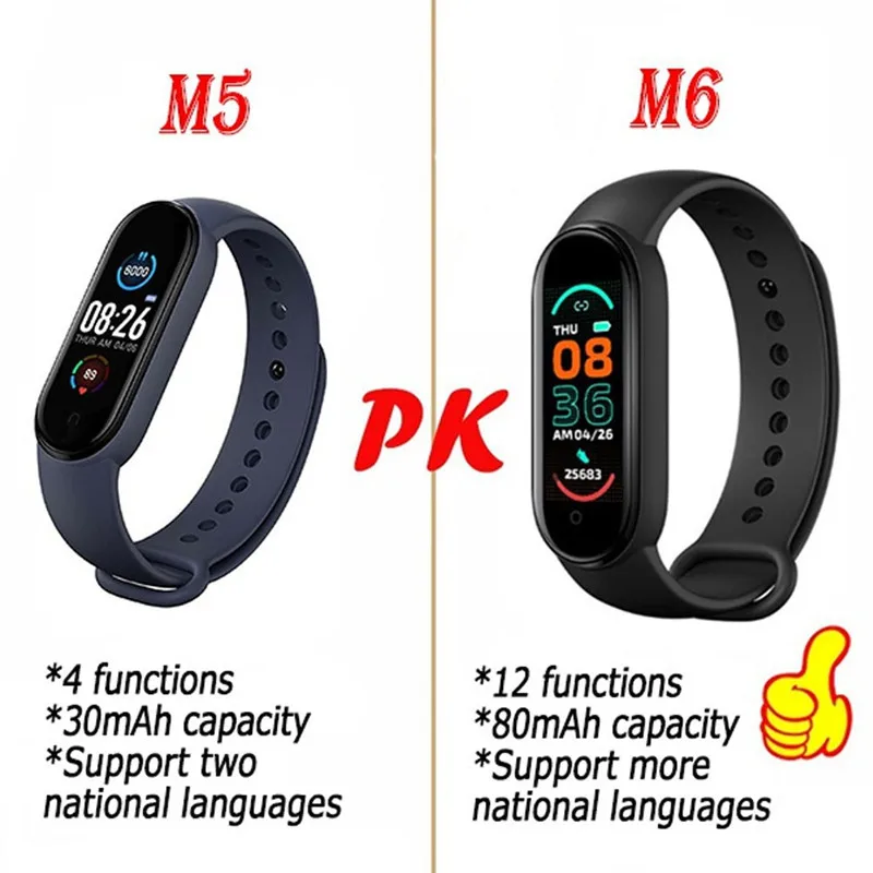 waterproof m6 sport smart bracelet band6 smartwatch heart rate fitness tracker clock for xiaomi ios android phone christmas gift free global shipping