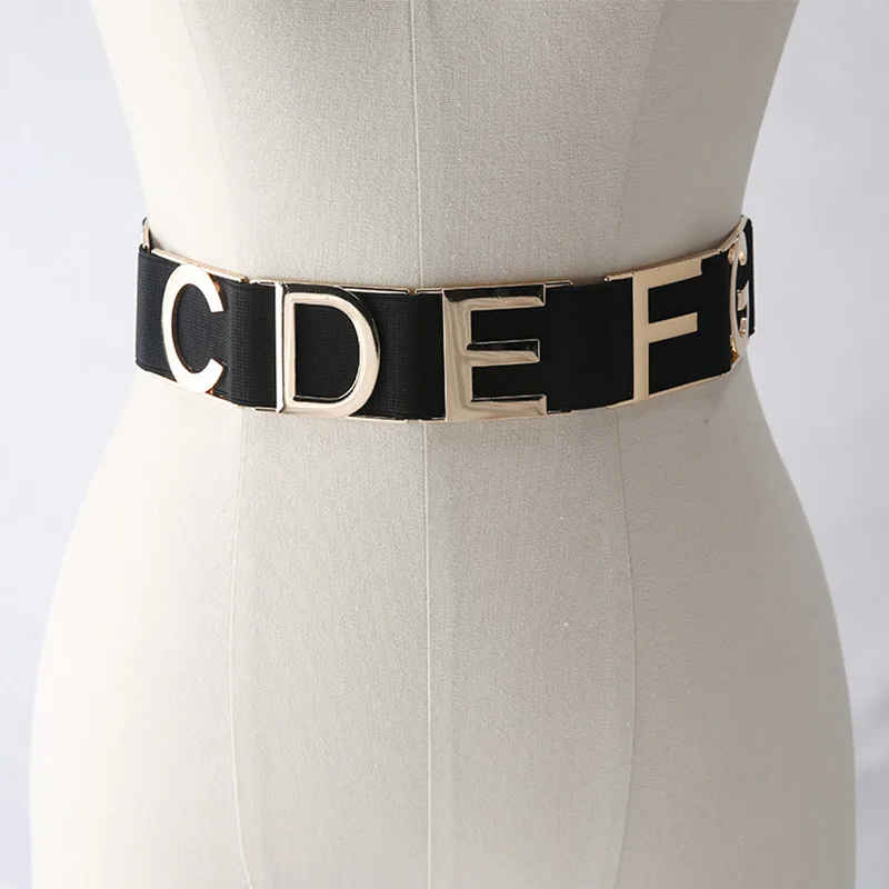 Fashion Leather Elastic Letter Belt For Women Luxury Designer Brand Waist Strap Female Coat Dress Decorated Waistband Girdle