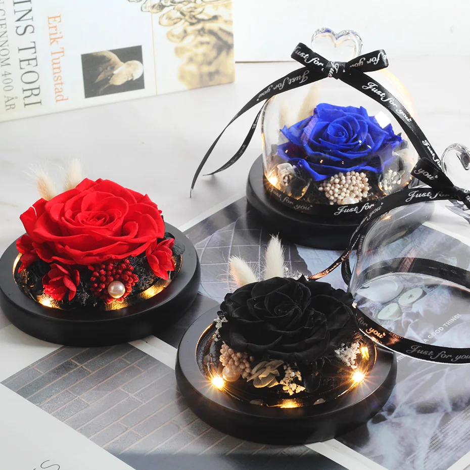 Декоративные консервированные розы в стеклянном куполе вечный неувядающий
