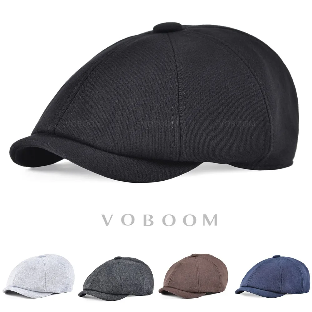 VOBOOM, большой размер, черный хлопок, плоская кепка, берет, Boina, таксистка, водитель, гольф, для мужчин, женщин, 8 панелей, эластичная лента, шапка duckbill& Ivy 321