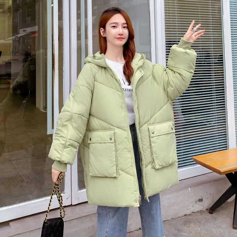 

Elegant Female Hooded Cotton Down Jacket Parkas Korean Loose Padded Coat Women Coats Winter New Short Cotton Warm Woman Jackets