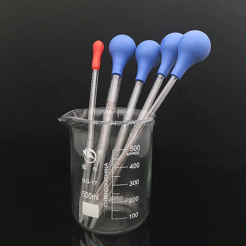 

10pcs 1ml 2ml 3ml 5ml 10ml Glass dropper with scale,Chemical laboratory glass pipette with rubber suction ball