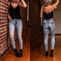 new style ladies ripped jeans fashion womens jeans casual tight fitting stretch pants ankle length pants pantalones de mujer