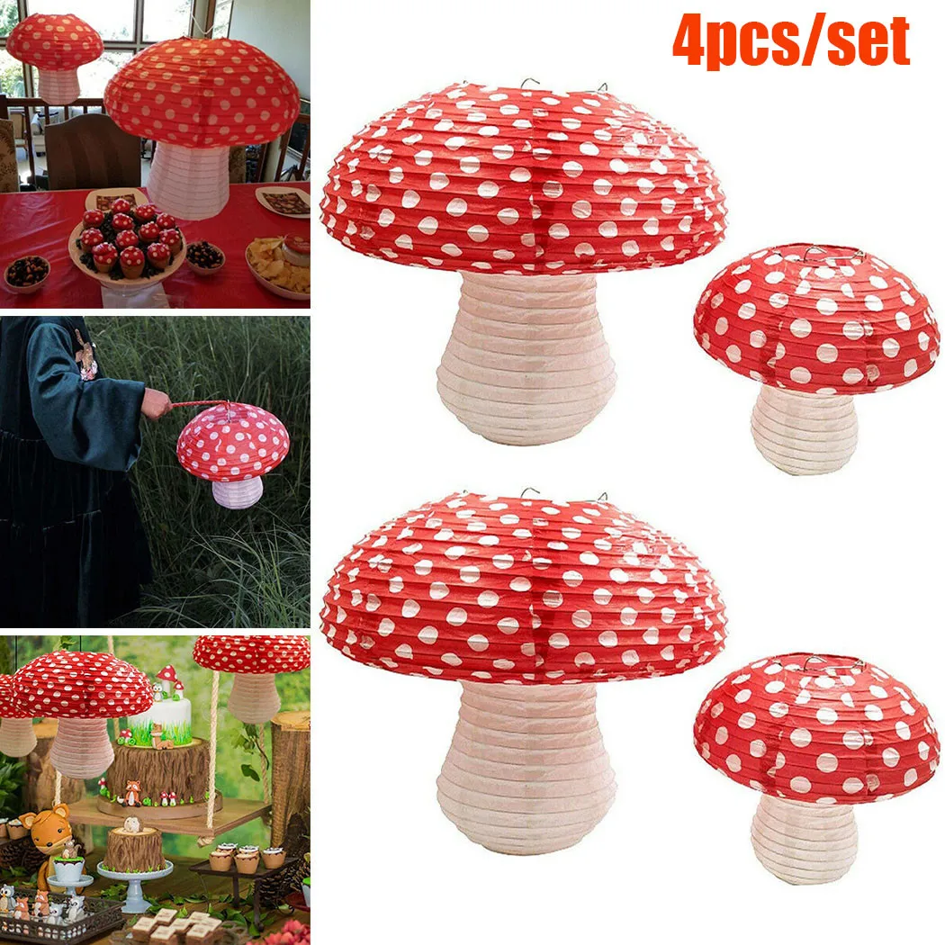 

4x Mushroom Birthday Children Decorations Hanging Lanterns Mushroom Party