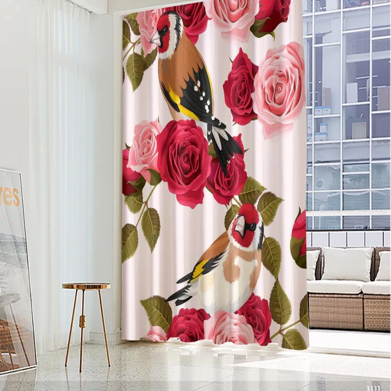 

Roses And Birds Windows Curtain Cartoon Style Nylon Fabric For Bedroom Decoration 160x280cm,180x280cm Customizable Size Curtain