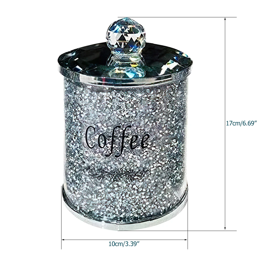 

Tea Coffee Sugar Canisters Set with Lid Crushed Crystal Filled Multi-Purpose Home Kitchen Storage Organizer Cans Glass Jar 3PCS