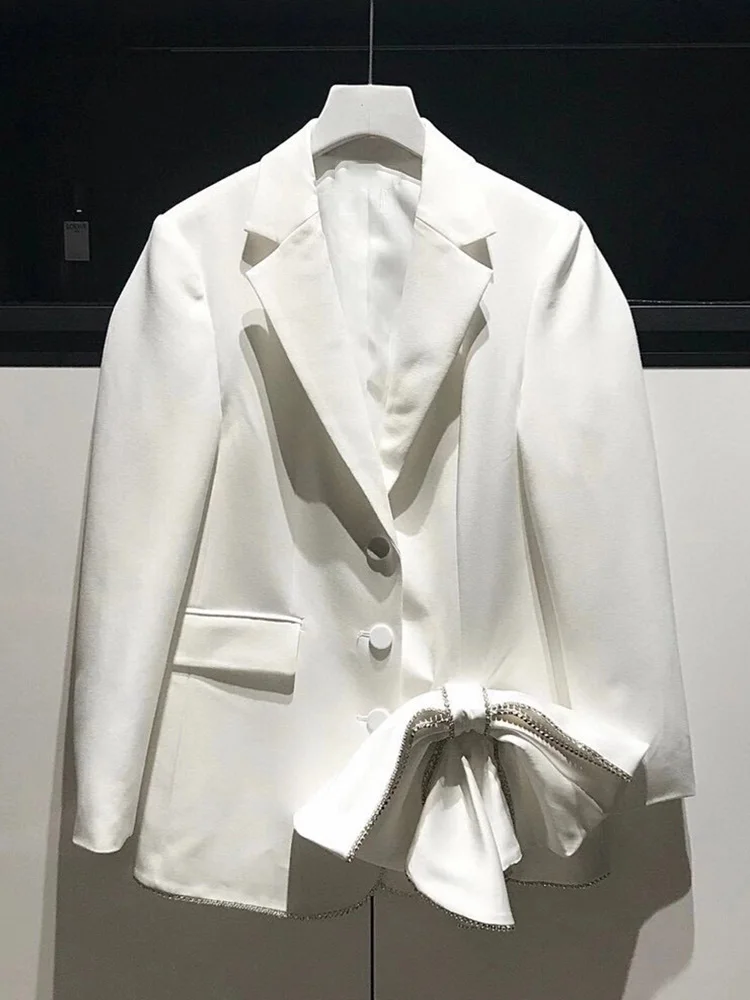 

Heavy craftsmanship hem diamond-studded stitching bow decoration loose suit jacket ladies autumn new fashion all-match