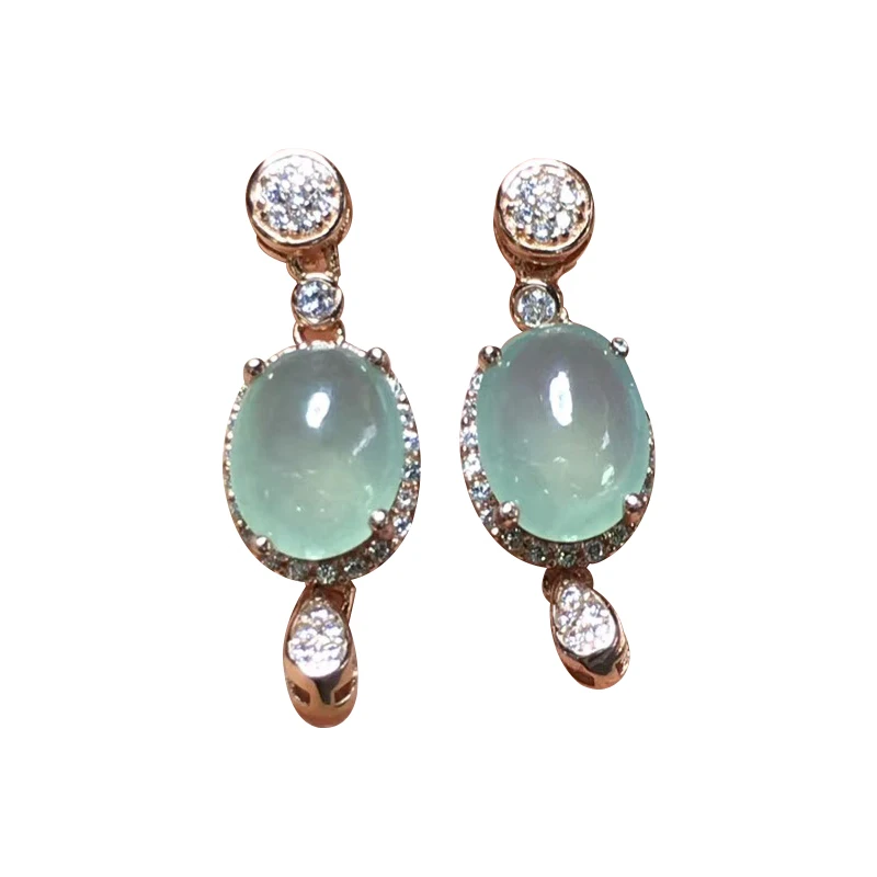 

Myanmar a Goods Jade Earrings Women's Natural Icy Egg Surface Jade Earrings S925 Silver Plated Anti-Allergy Fashion
