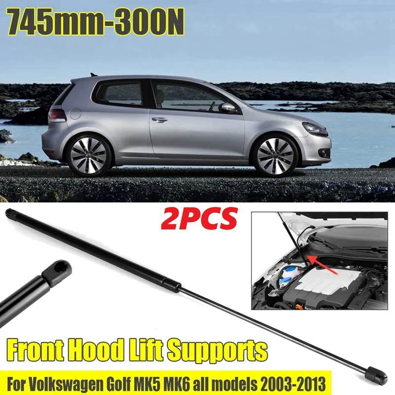 

2X Car Front Hood Gas Lift Support Shock Strut Damper 745mm-300N Shaft for Golf MK5 MK6 All Models 2003-2013