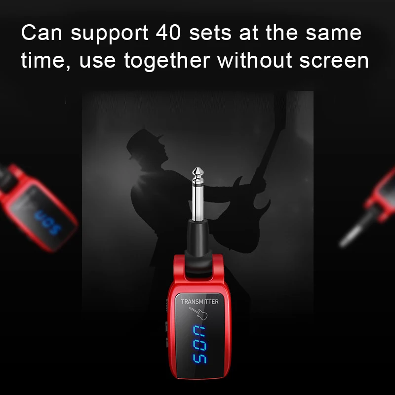 

New Wireless Guitar System Transmitter UHF Receiver Built-in Rechargeable Accessories N66