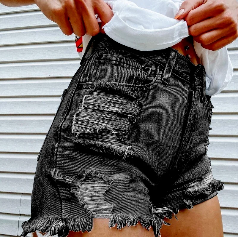 

Lips Back Print Short Jeans Women High Waisted Denim Shorts Casual Vintage Street Summer Plus Size Ripped Skinny Jeans for Women