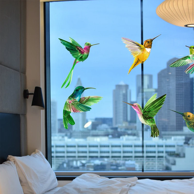 

6PCS Hummingbird Sticker Glass Decal Electrostatic Glass Film Anti-Collision Window Cling To Prevent Bird Strikes Non Adhesive