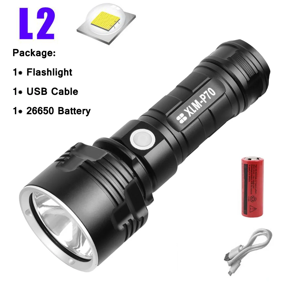 Anjoet супер мощный светодиодный фонарик L2 XHP70.2 тактический фонарь USB перезаряжаемая водонепроницаемая лампа яркий фонарь кемпинг 26650 - Испускаемый цвет: L2-B