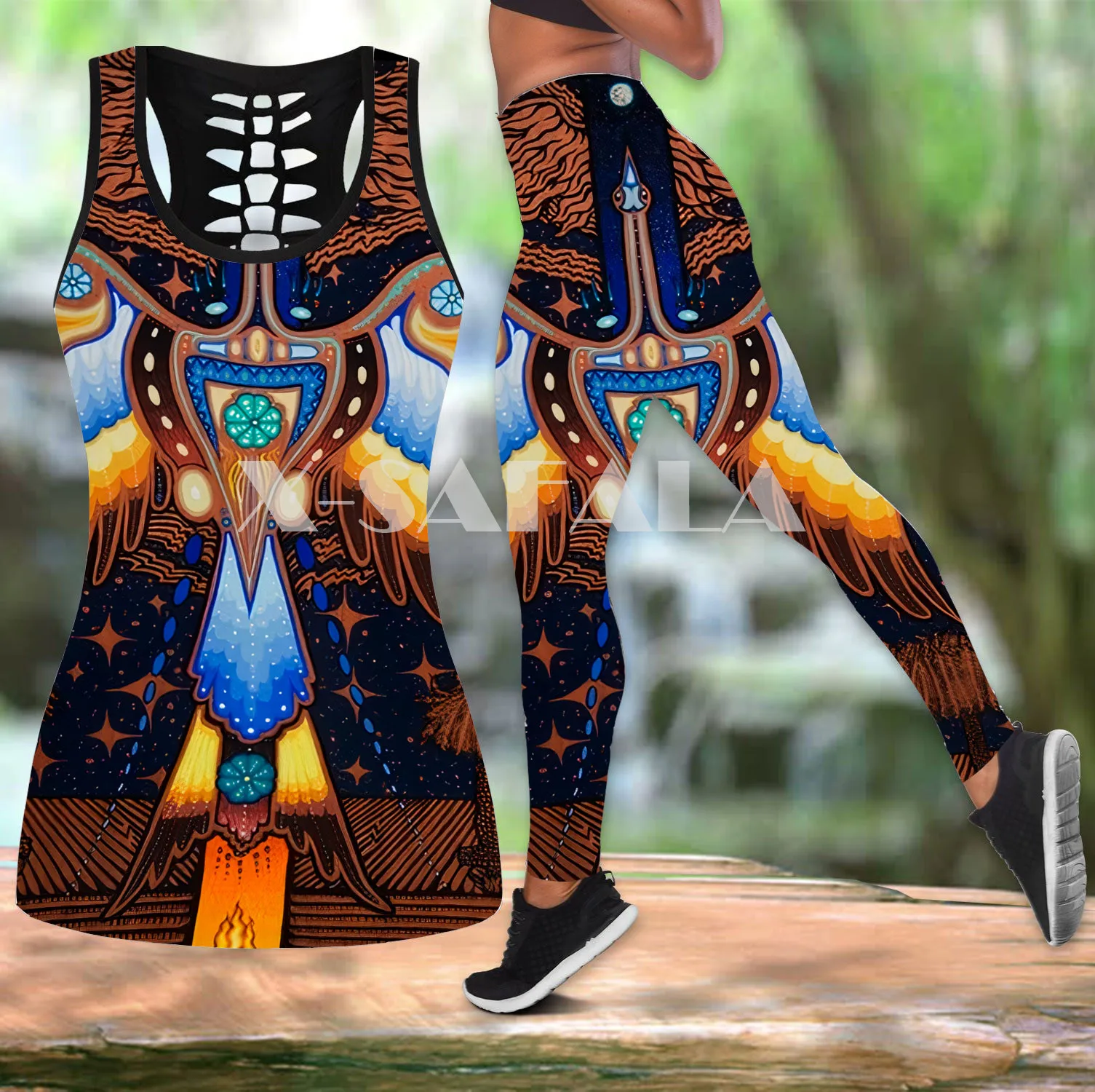

Native Indian Totem Animal Two Piece Yoga Set Women 3D Print Vest Hollow Out Tank Top High Waist Legging Summer Casual Sport-4