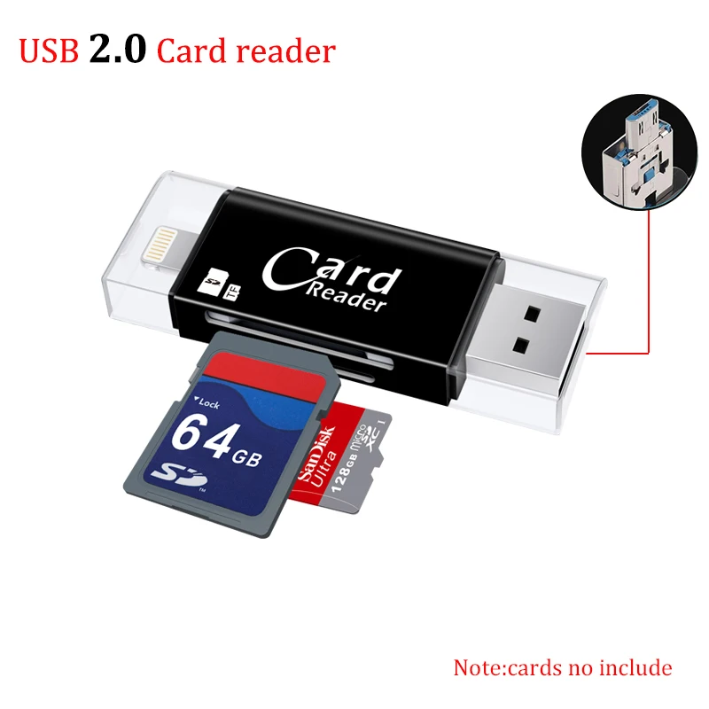USB2.0 Black USB 3,0 устройство для чтения карт Lightning OTG флэш-накопитель microSD TF карта памяти Адаптер для iPhone 5 5S 6 7 8 X S6 S7 Edge - Цвет: USB2.0 Black