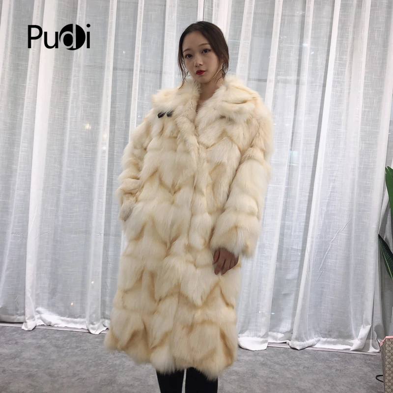 Pudi TX223906 Женская Классическая теплая зимняя натуральным лисьим мехом куртка, пальто Модные женские натуральная меховая шуба, верхняя одежда