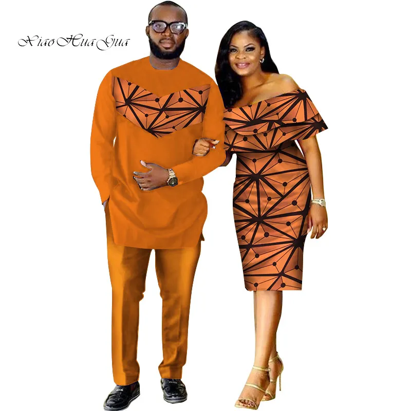 13 Комплект из двух предметов, африканская одежда с принтом Дашики для влюбленных, мужской костюм, плюс женское облегающее платье с оборками и рукавами 6XL WYQ62 - Цвет: 13