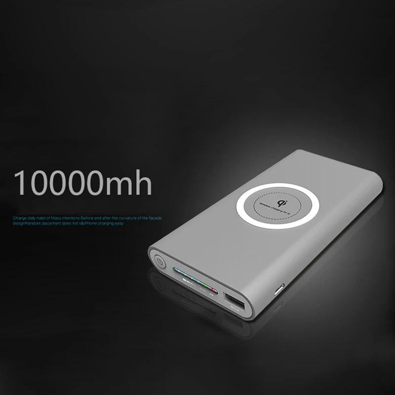 Портативное тонкое зарядное устройство Qi 10000 мач беспроводное для Xiaomi Mi iPhone