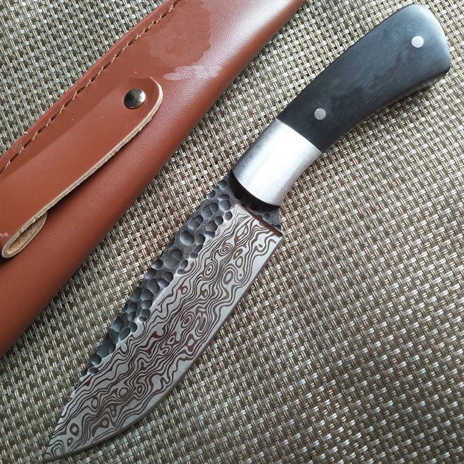 Ручной работы кованый стальной фиксированный нож дамасское лезвие ebony Ручка