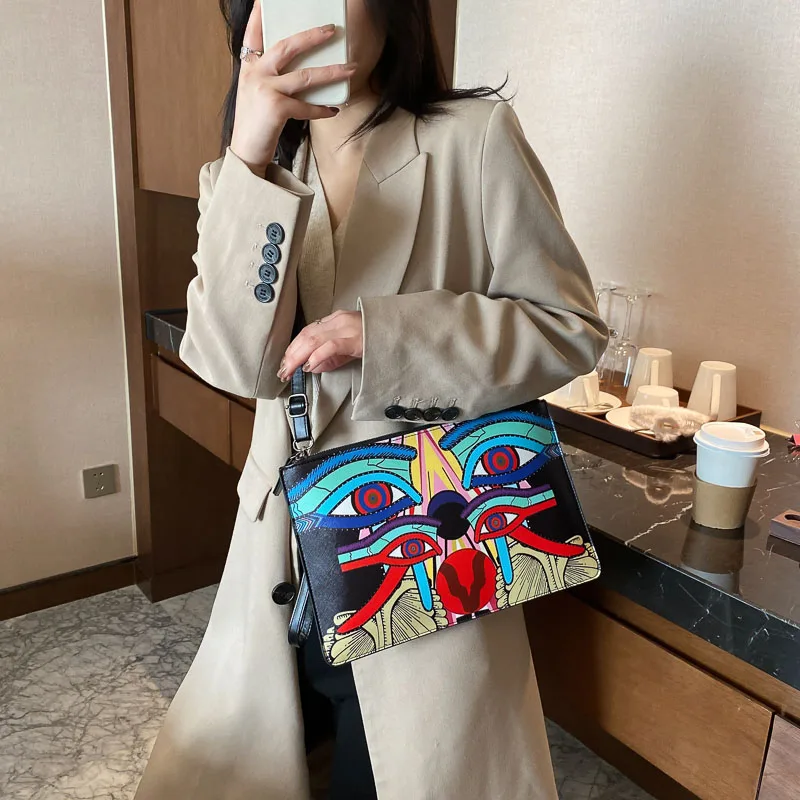 

Клатч-конверт для женщин, сумка на плечо с принтом, кожаная сумочка унисекс, роскошные Клатчи через плечо