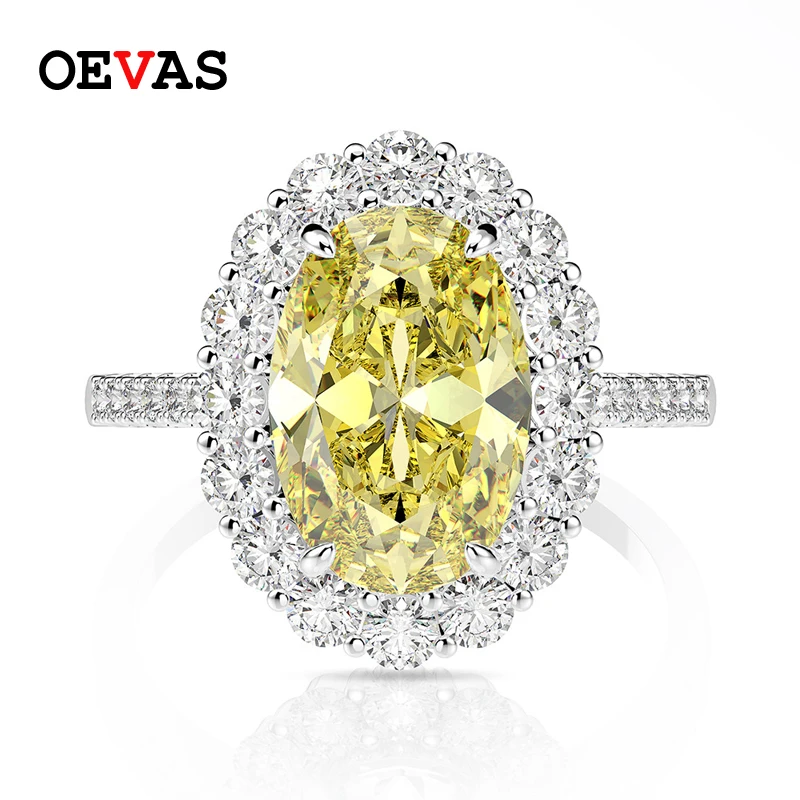 

OEVAS 6 Carats Classic Oval Moissanite Engagement Ring 925 Sterling Silver Aneis Feminino Jewelry Sparking Wedding Party Rings
