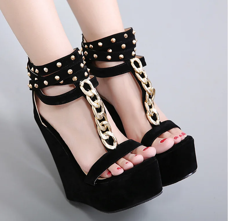 

Women Summer Sandals 2021 High Heel Platform Sandals Ankle Strap Shoes, Ladies Sandals Rivet Casual Footwear black