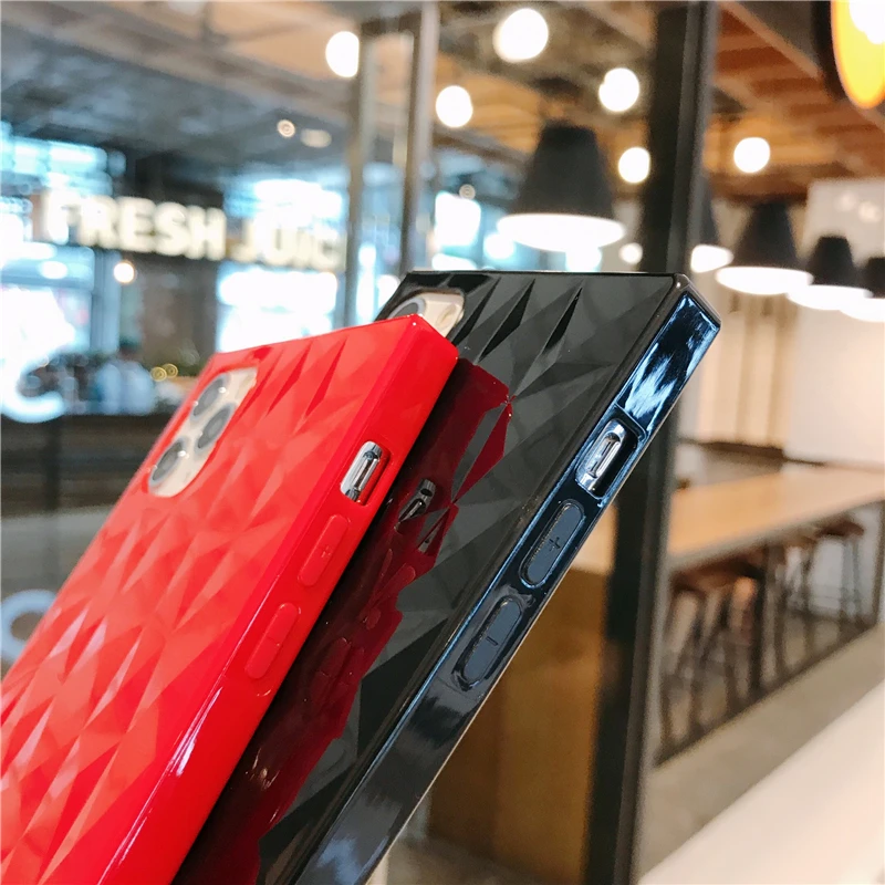 Квадратные Чехлы Kjoew с ромбовидным ремешком для телефона iPhone 11 X XR XS Max Pro мягкие IMD 6