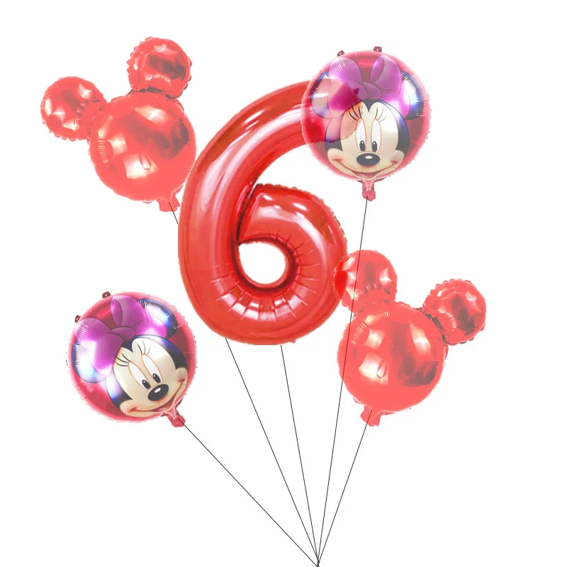 Minnie red set(6) 5 PCS С Днем Рождения вечерние декоративные шары Микки и Минни Маус 3" Красный номер Фольга шар для 1st День рождения украшения для детей - Цвет: Minnie red set(6)