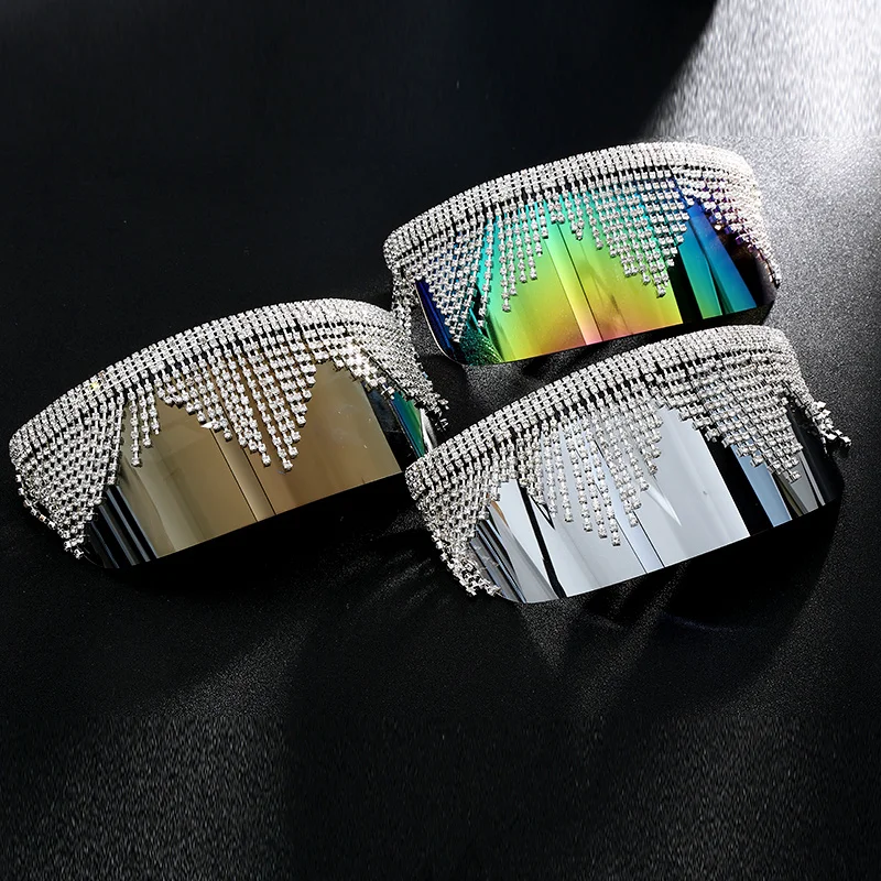 Модные стразы негабаритные зеркальные солнцезащитные очки для женщин и мужчин