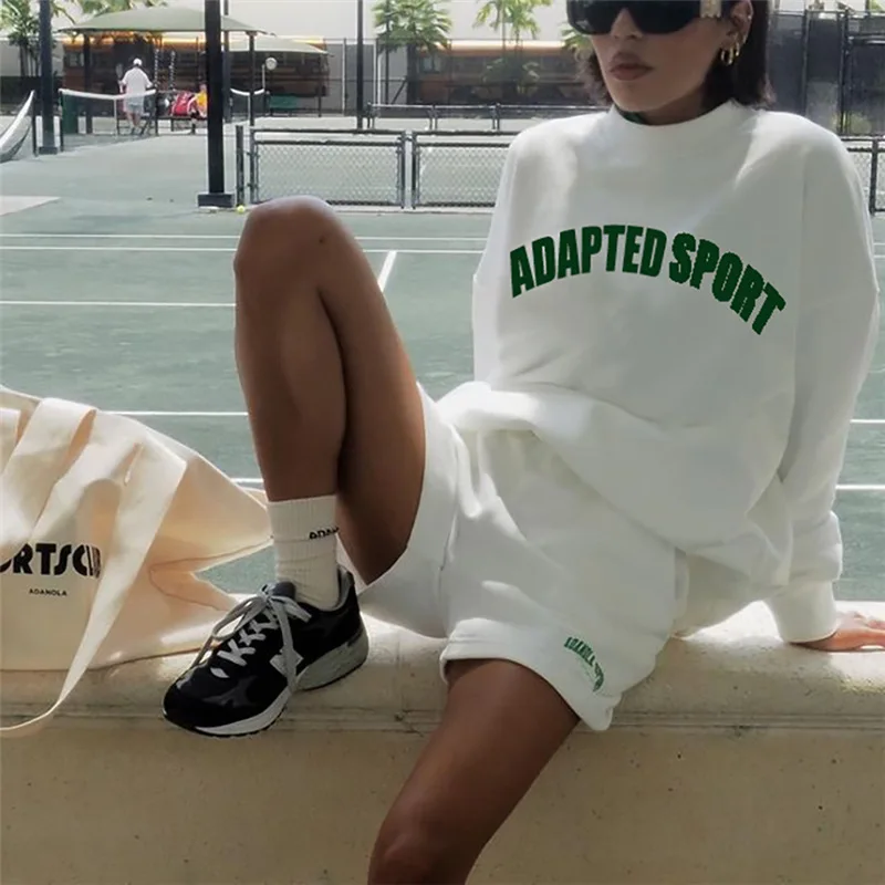 

Женский спортивный костюм из двух предметов, толстовка с буквенным принтом и свободные шорты, комплект из двух предметов с длинным рукавом, ...