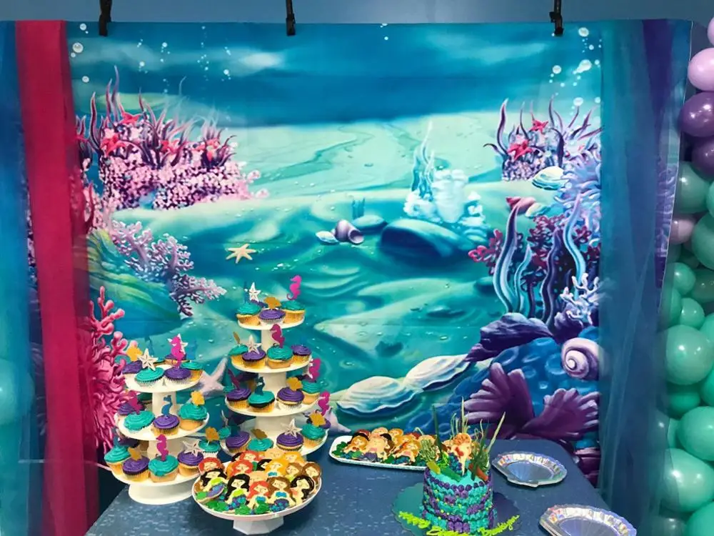 

Mermaid Backdrops for Photography Underwater Castle Seaweed Photo Backgrounds Baby Birthday Party Photophone Photozone