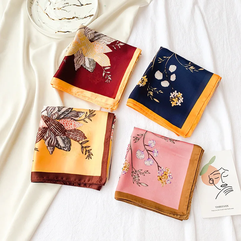 

70cm Fashion Floral Print Kerchief Women Hair Scarf Silk Satin Hijab Scarfs Female Cute Bandana Head Neck Scarfs For Ladies 2020