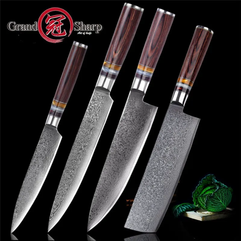 Набор кухонных ножей Grandsharp 4 шт. шеф-повар накири универсальные японские кухонные