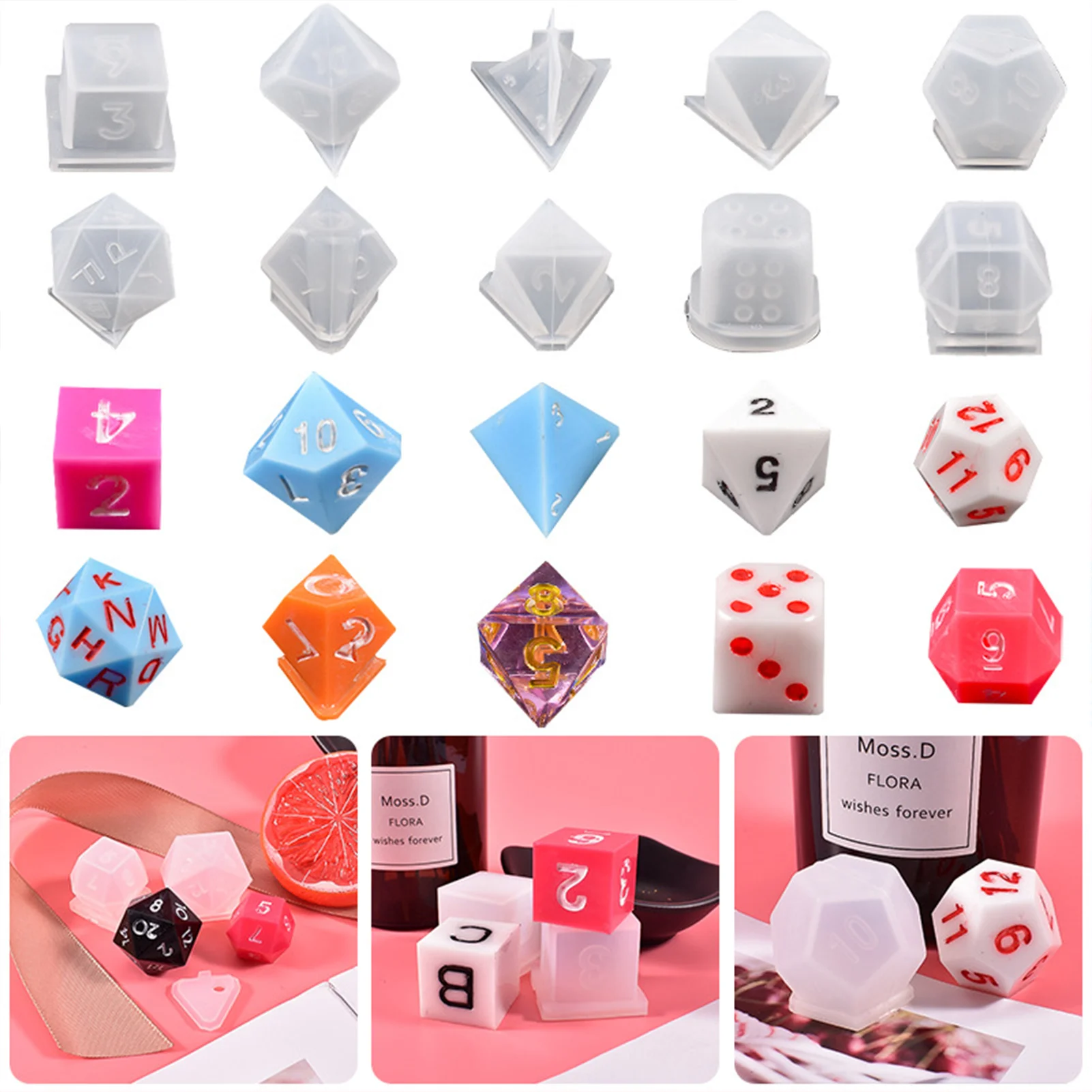 

19PCS DIY Crystal Epoxy Mirror Dice Mold Making Letter Number Dice Silicone Mold Cookie Cake Tool