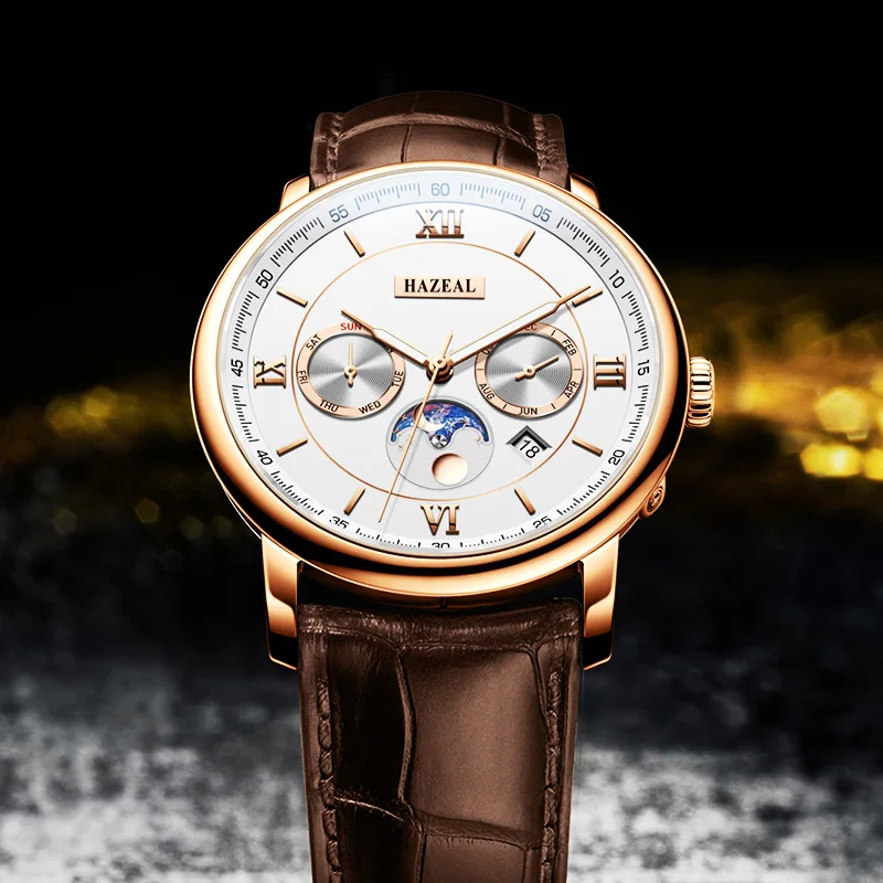 Часы HAZEAL Мужские механические роскошные брендовые деловые водонепроницаемые