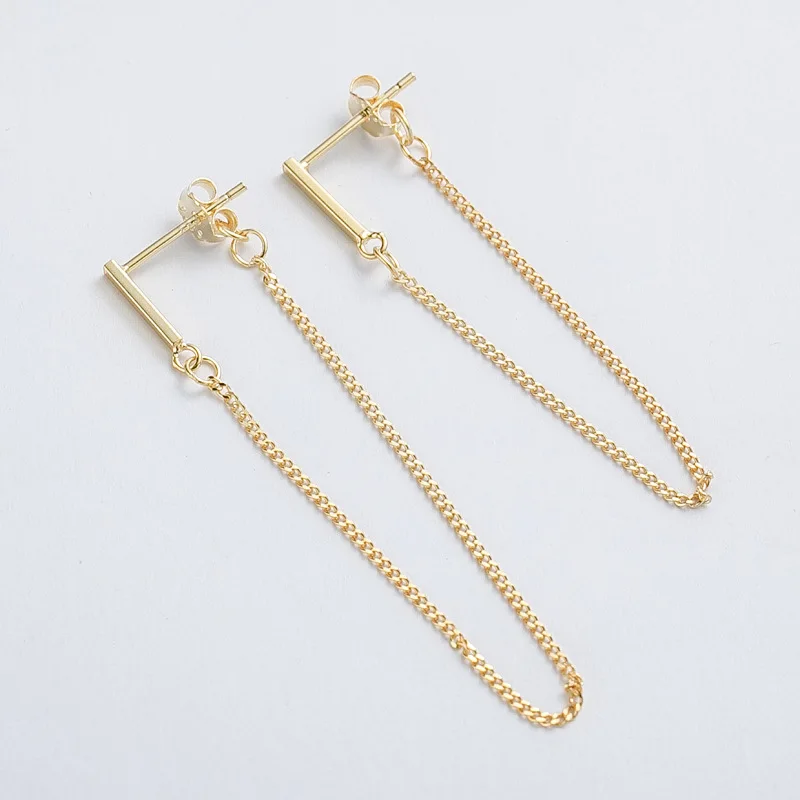 Женские асимметричные серьги гвоздики из серебра 925 пробы с длинной