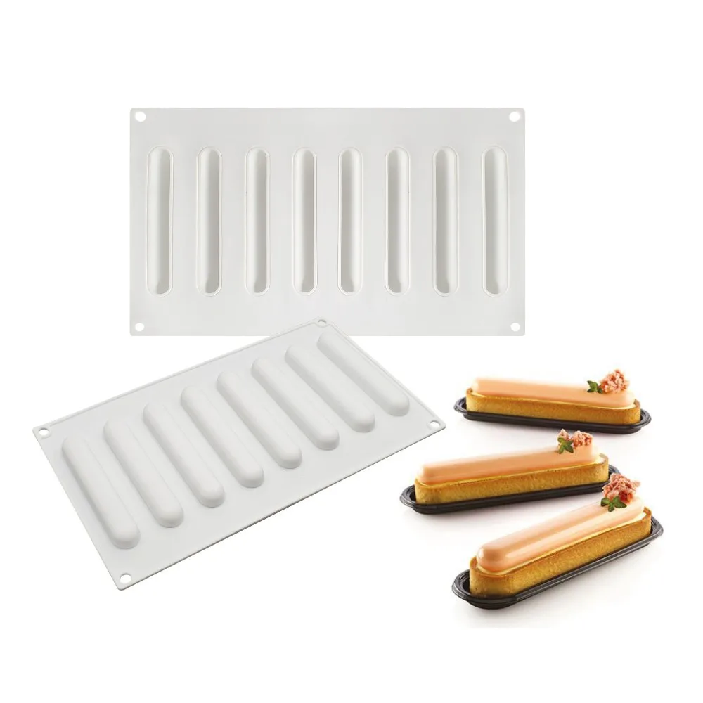 

8 Grid Oval Silicone Mold Long Mousse Chocolate Pastry Baking Utensils French Dessert Model